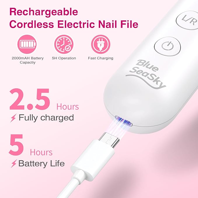 Professional Electric Nail Drill 2000mAH Portable Cordless Electric Nail File - Image 3
