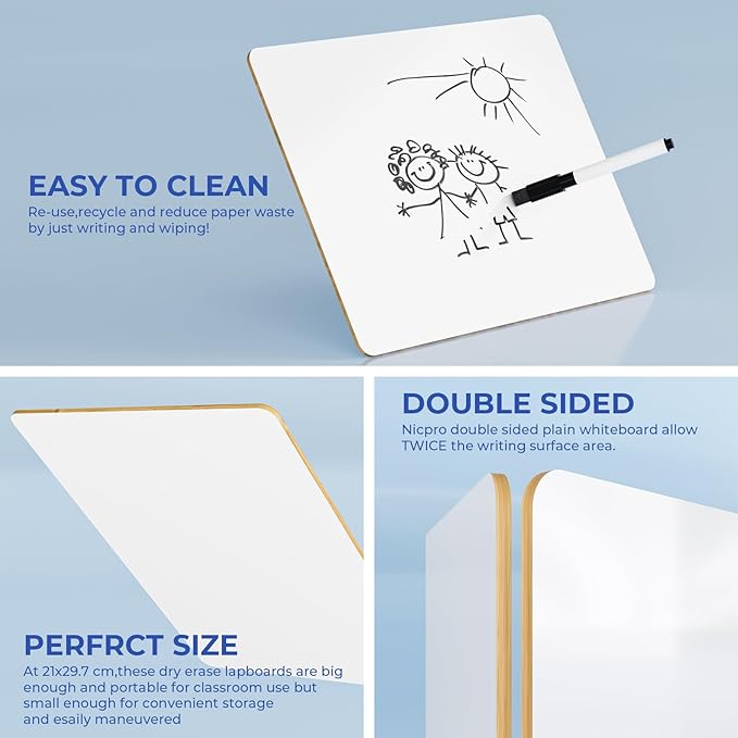 Nicpro 12 x 16 inches Lapboard Small Dry Erase Lap Board Double Sided with 3 Water-Based Pens Learning Mini Whiteboard Portable for Kid Student and Classroom Use