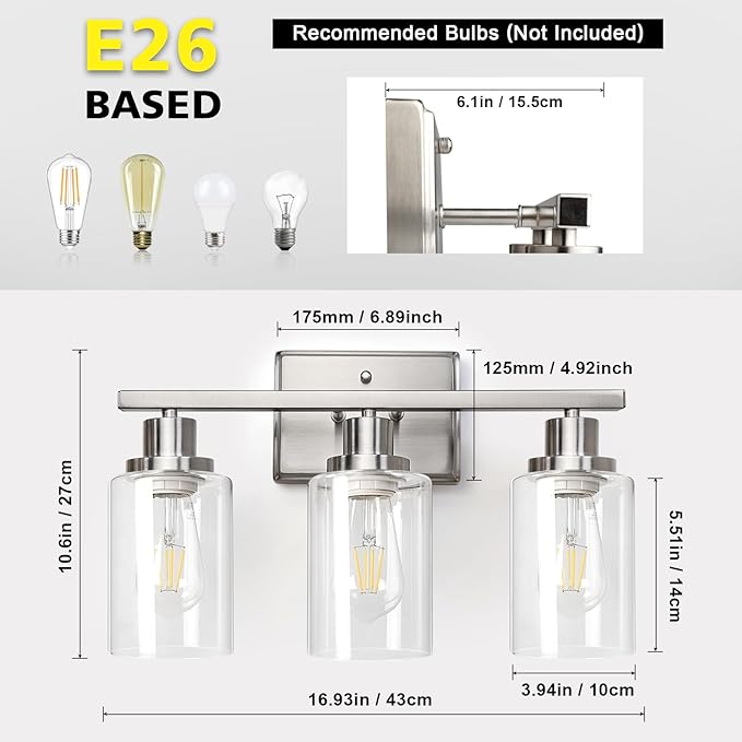 Ascher Bathroom Vanity Light Fixtures, 3 Light Wall Sconces Lighting - Image 5