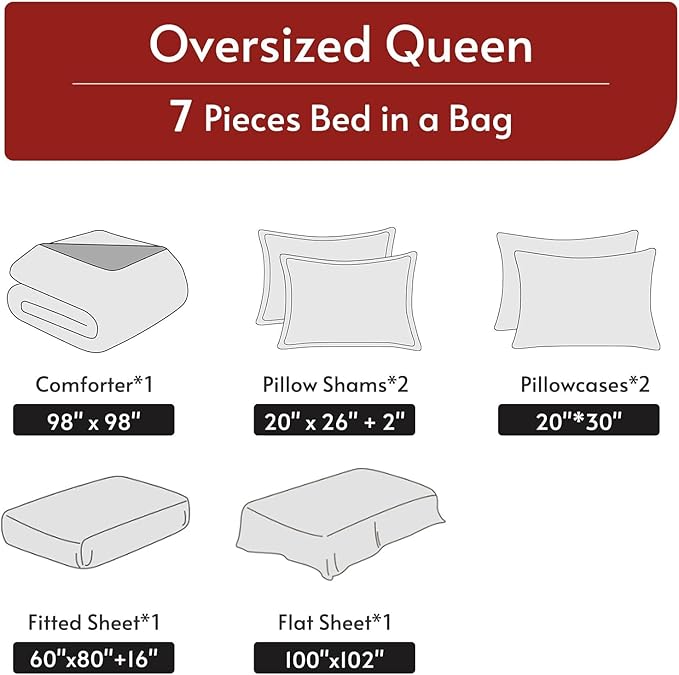MUXHOMO 7 Pieces Oversized Queen Comforter Set, Reversible Bed in a Bag - Image 5