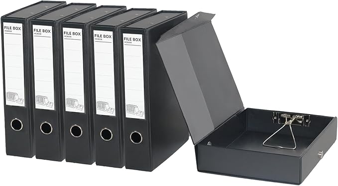 URbantin 6 Pack Foldable Plastic Box Files A4 with Metal Clip,65mm Spine,Document Archive Folders for Office（Black）