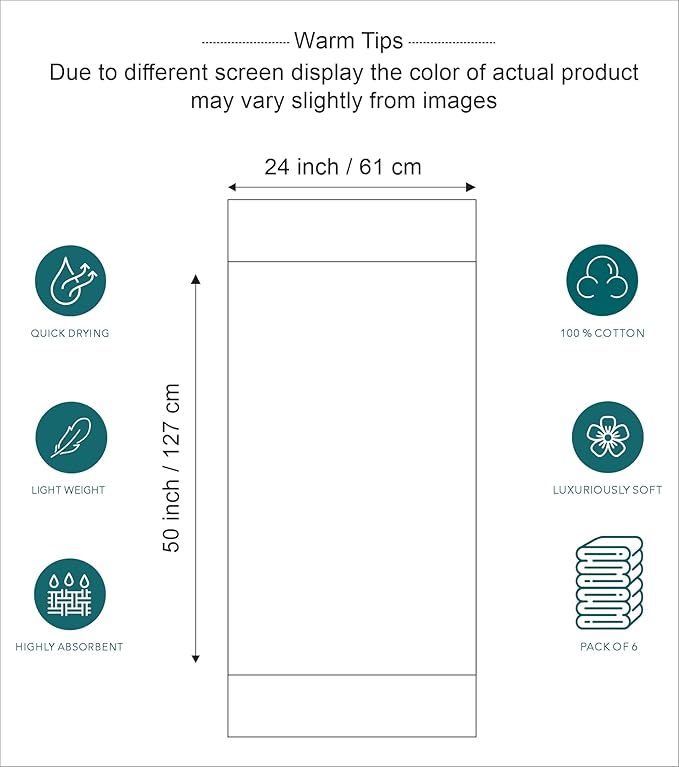 Pleasant Home Bath Towels Set of 6 100% Cotton, 515 GSM | Lightweight, Soft & - Image 8