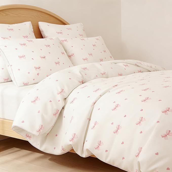 Nayoroom Pink Bow Duvet Cover Full Size Coquette Pink Heart Duvet Cover 3 - Image 2