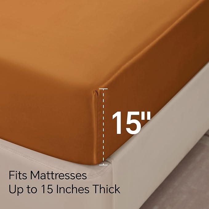 BEDELITE California King Sheets Set, Luxury Soft Burnt Orange Satin Sheets - Image 6