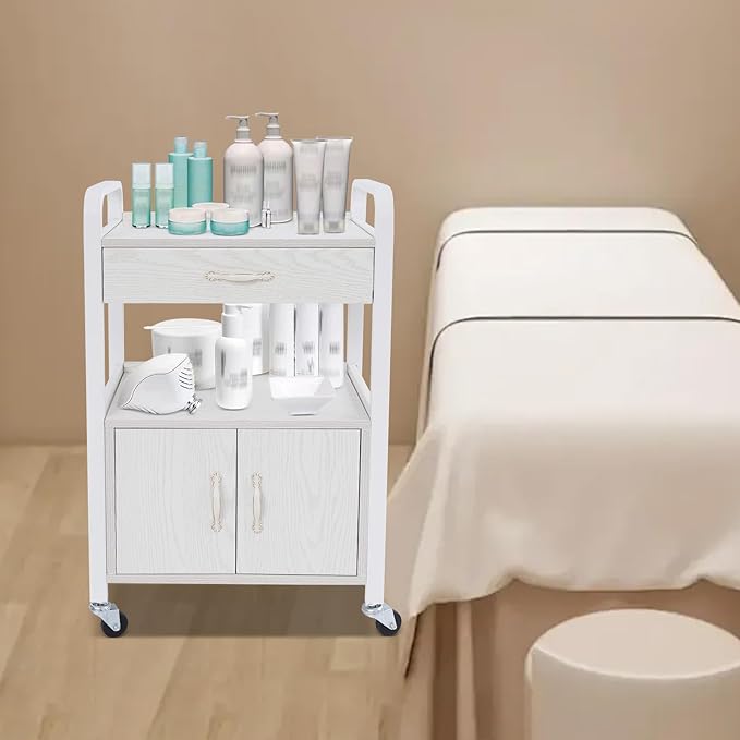 Salon Trolley Cart with Wheels, Mobile Utility Storage Cabinet with 1 Drawer & - Image 8
