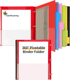 Tashkummy 360° Pivotable Project Organizer Binder, 3 Ring Binder with Colored Tab Dividers with Pockets, Customizable Front Cover Multi Pocket Folder Binders for Home, School, Office- Red