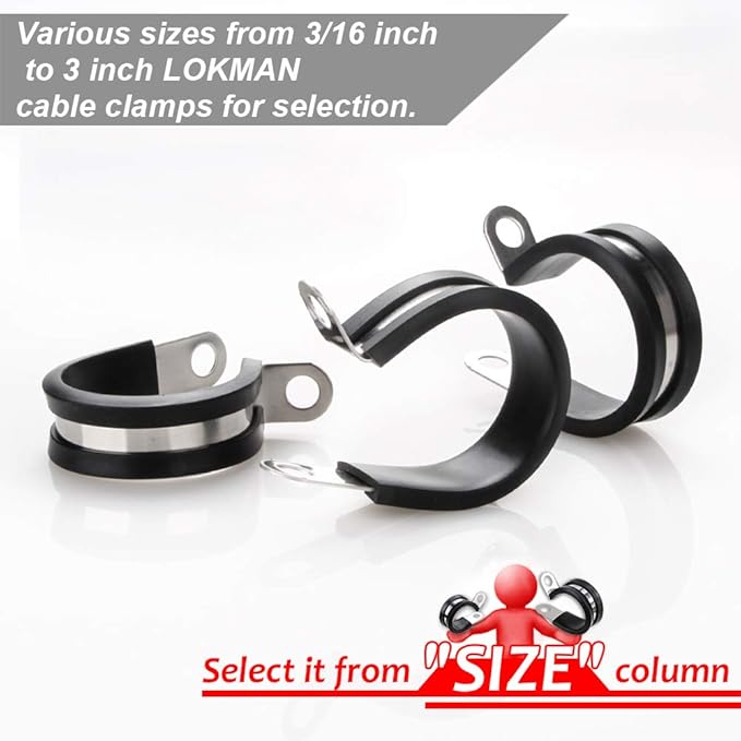 LOKMAN 20 Pack 3/16 Inch Stainless Steel Cable Clamp, Rubber Cushioned Insulated Clamp, Metal Clips, Tube Holder for Tube, Pipe or Wire Cord Installation