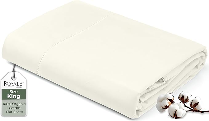 Royale Linens 100% Organic Cotton King Flat Sheet Only by ROYALELINENS