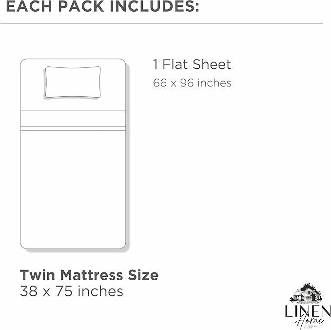 Linen Home 100% Cotton Percale 1 Flat Sheet, Twin Size - Image 5