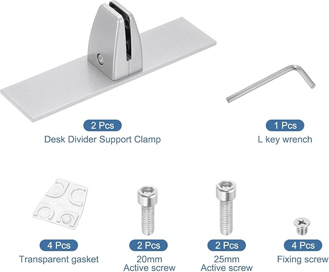 PATIKIL 1.8x1.3x2.5" Desk Divider Support Clamp, 2 Pcs Aluminum Desk Shield Clamp Desk Divider Partition Clamp Sneeze Guard Clamp Bracket for Office Home Desk Panel, Silver