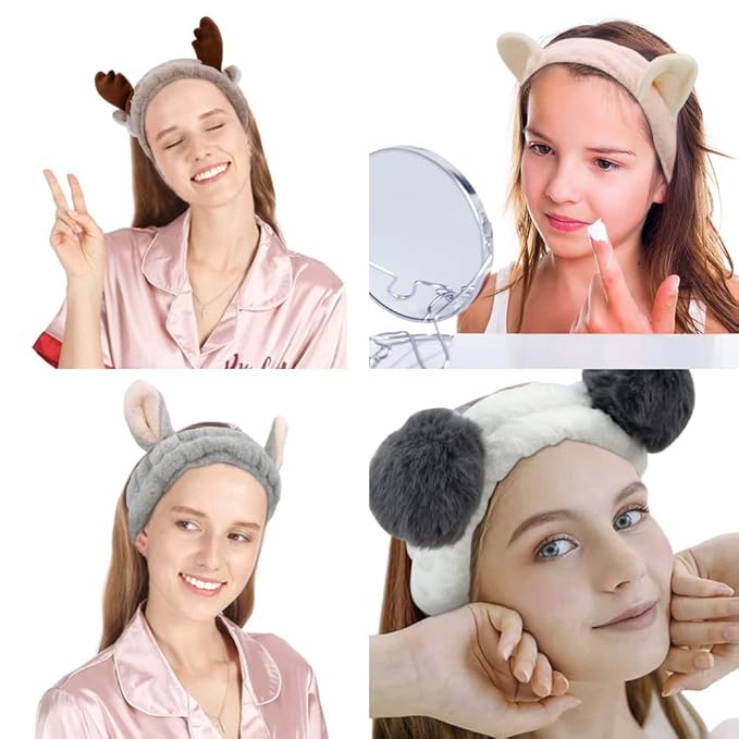 AHONEY Animals Ears Headbands, Cute Makeup Spa Fuzzy Skincare Headband - Image 3