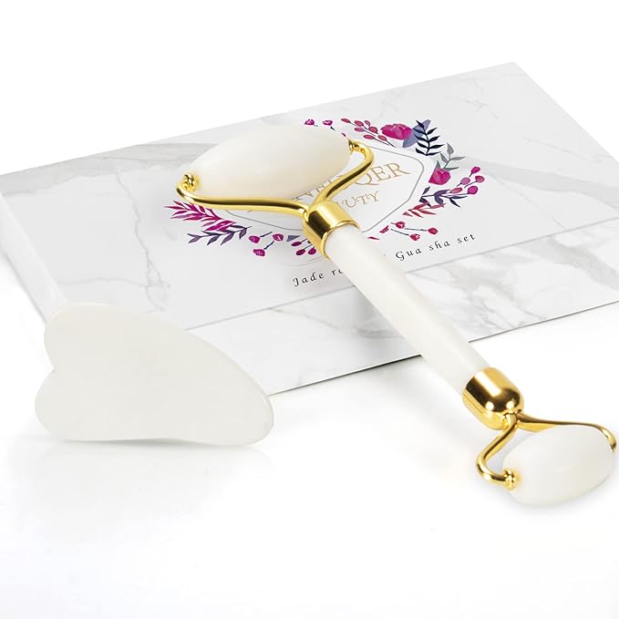 Gua Sha Facial Massage Tool & Jade Roller Set, Facial Massager by YLTNEUQER