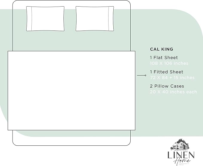 Linen Home 100% Cotton Percale Sheets California King Size, Pastel Turk - Image 6