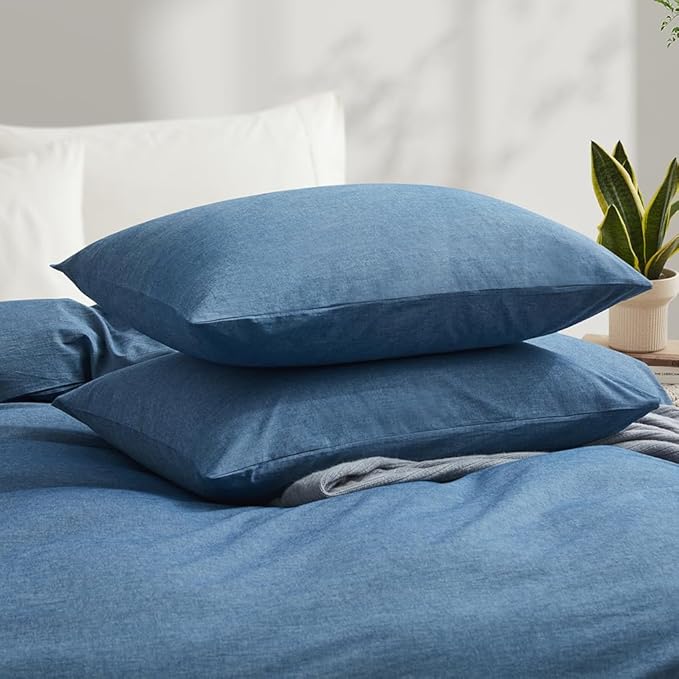 LOVQUE 100% Washed Cotton Duvet Cover King Size, Denim Blue Fade-Resistant - Image 3