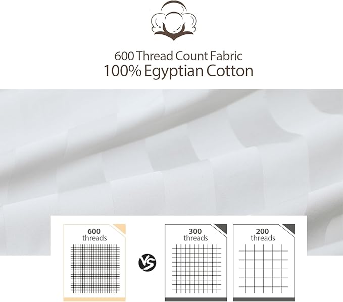 Twin Size Striped Fitted Sheet Only White Color, 100% Egyptian Cotton 600 - Image 6