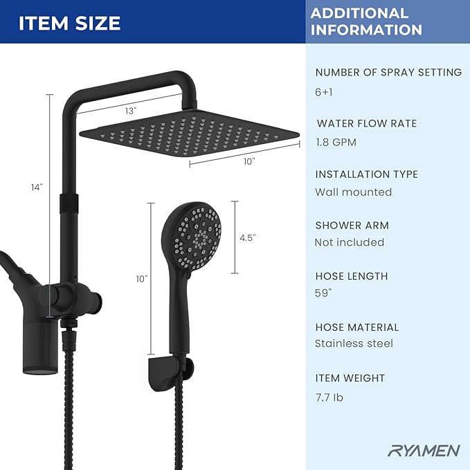 Ryamen Upgraded Dual Shower Heads Combo, 10 inch Filtered Shower Head - Image 2