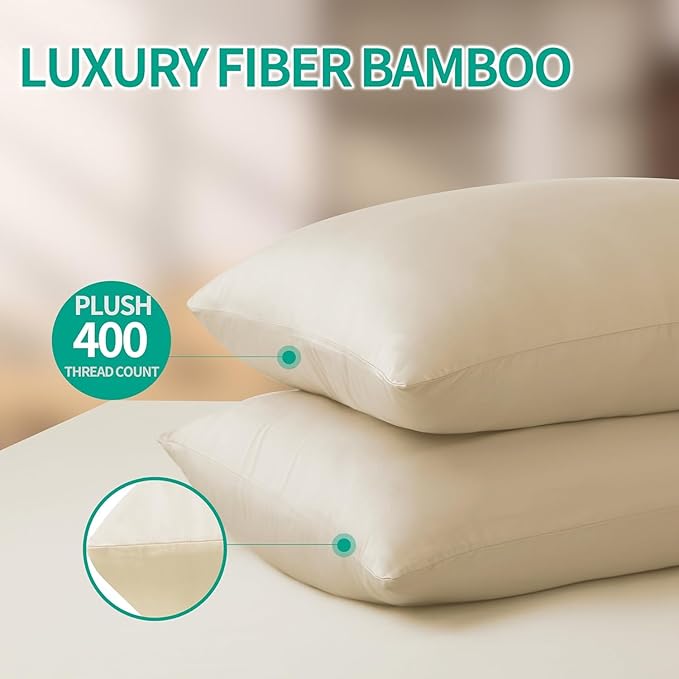 4-Pack Bamboo Viscose Zippered Pillow Cases Standard Size, 400 Thread Count - Image 3