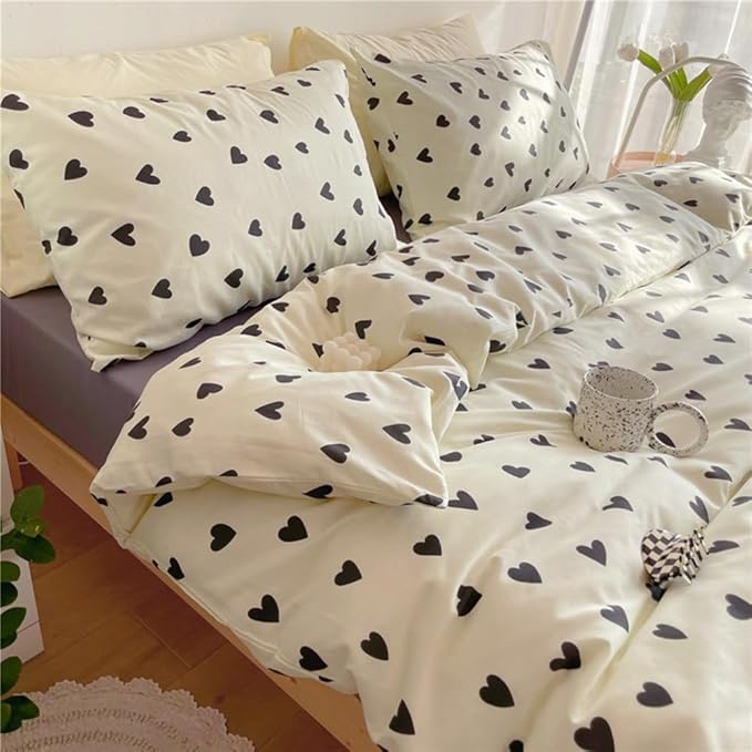 Nayoroom Black and White Heart Duvet Cover Queen Size Black Hearts Printed on - Image 4
