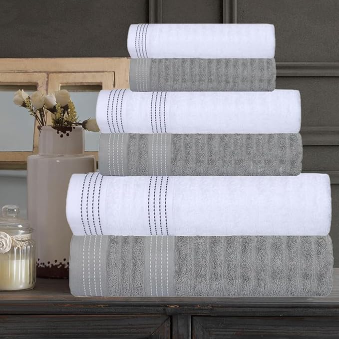 CASA COPENHAGEN Elegance 6Pcs 100% Egyptian Cotton Large Designer Towels Gift - Image 2