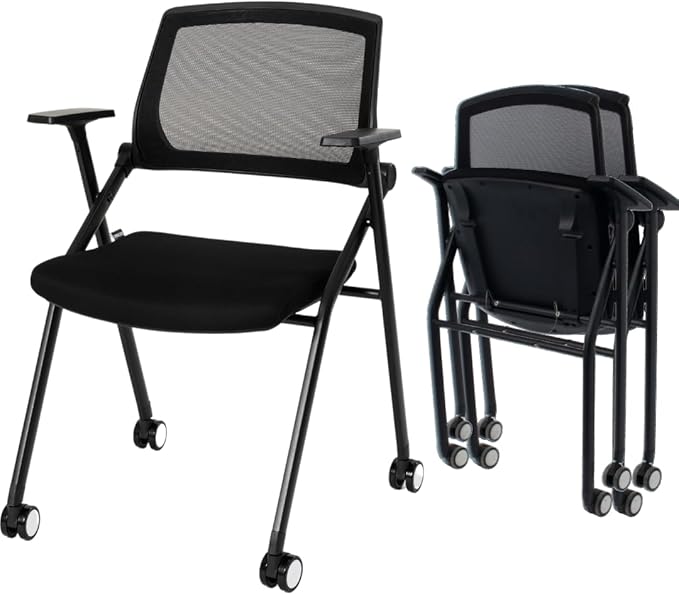 VACYOVKE Folding Conference Room Chairs Set of 2 Black Guest Reception Chair for Office, Waiting Room, Meeting, Lobby, Church