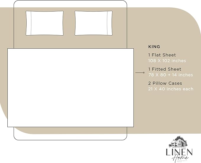 Linen Home 100% Cotton Percale Sheets King Size, Light Taupe, Deep Pocket - Image 6