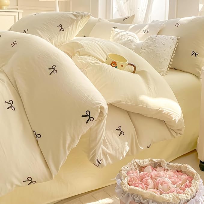 Nayoroom Bow Duvet Cover Queen Size Reversible Aesthetic Duvet Cover 3 Pieces - Image 3