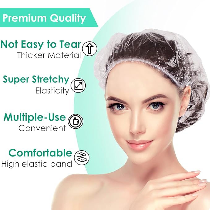 Keeygo Disposable Shower Caps 100 PCS Bath Caps Clear Waterproof Plastic Wraps - Image 3