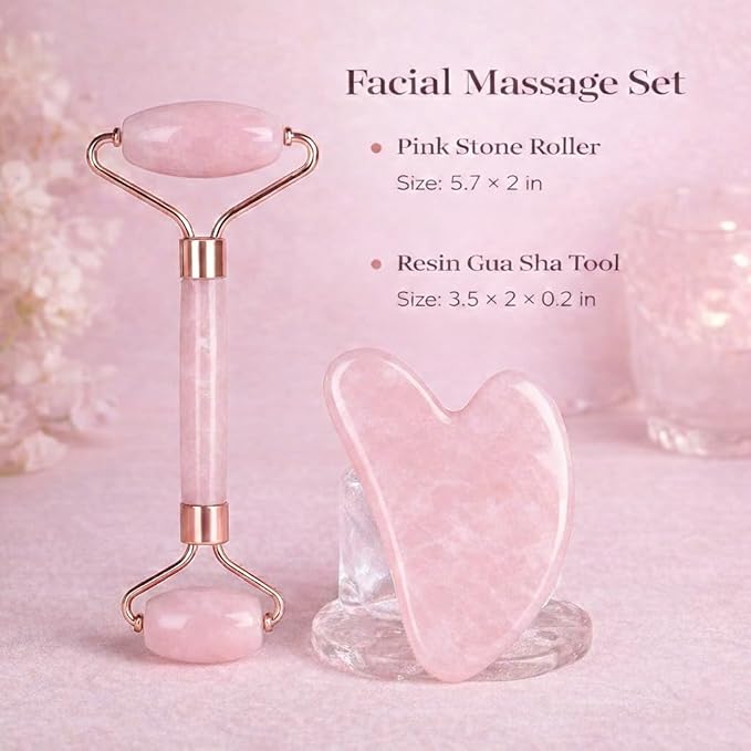 Jade-Style Roller and Gua Sha Set, Cooling Facial Massage Tools, Smooth Resin - Image 2