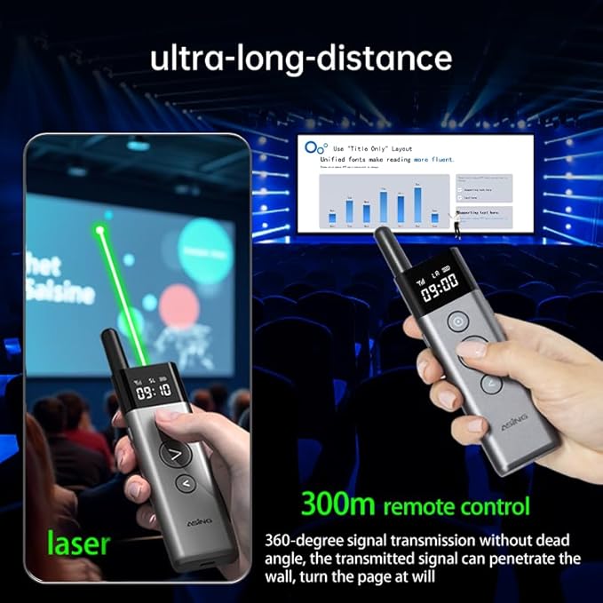 ASING 980ft Ultra-Long Distance Wireless and USB Laser Presentations Remote Control,Slide Advancer with Laser Pointer, PowerPoint Remote, Presenter Clicker for Mac, Ipad,Glass Board, Laptop & Keynote