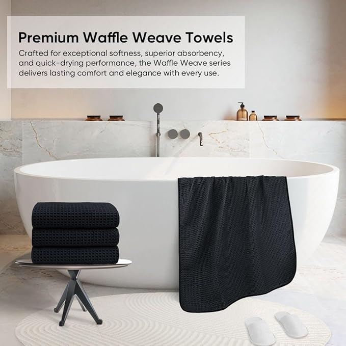 HOMEXCEL Waffle Bath Towels Set 4 Pack, Premium Microfiber Bathroom Towels - Image 4