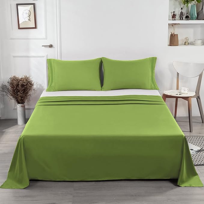 Lirex Bean Green Flat Sheet Twin, Ultra Soft & Breathable Brushed 1800 - Image 6