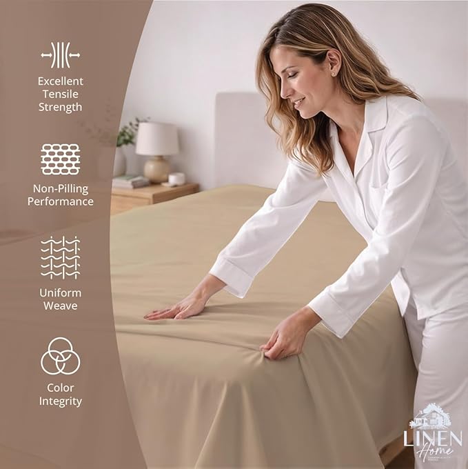 Linen Home 100% Cotton Percale 1 Flat Sheet, Twin Size - Image 2