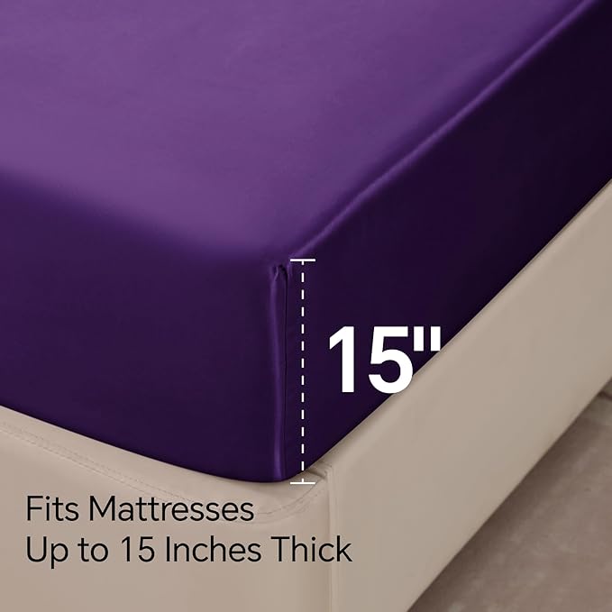 BEDELITE Satin Sheets Full Size Bed Set, Luxury Soft Plum Purple Sheets - Image 6