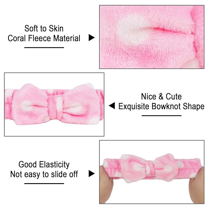 Casoty 6 Pcs Makeup Hair Headbands, Soft Coral Fleece Spa Headband - Image 7
