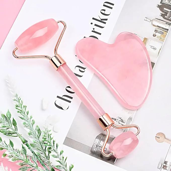 Rose Quartz Gua Sha & Jade Roller Set - Image 3