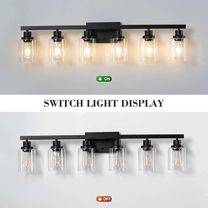 6-Light Black Vanity Lights 38'' Modern Bathroom Vanity Lighting Fixtures Above - Image 6