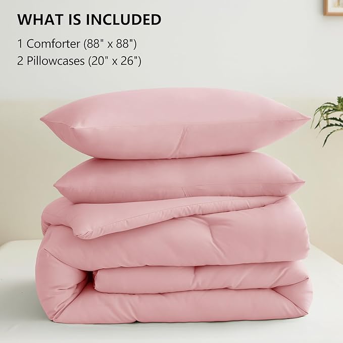 CozyLux Queen Comforter Set Pink, 3 Pieces Solid Comforters Queen Size - Image 6
