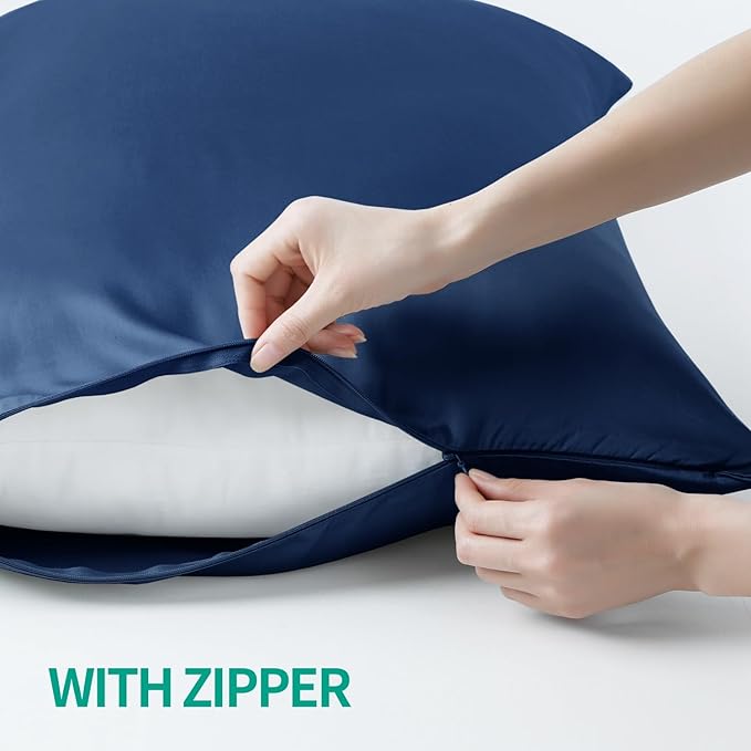 Bamboo Viscose Zippered Pillow Cases Queen Size Set of 2, 400 Thread Count - Image 2
