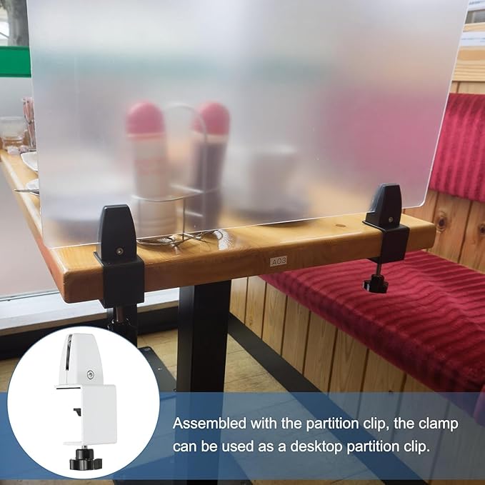 Jhanw Desk Divider Clamp For 1/8" To 0.51" Panel, Adjustable Desk Partition Clamp For 0.32" To 2.04" Desktop, Standing Desk Accessories For Desk Privacy Folders, White Sneeze Guard Holder 6-pack