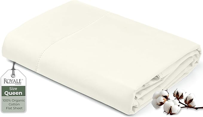 Royale Linens 100% Organic Cotton Queen Flat Sheet Only by ROYALELINENS