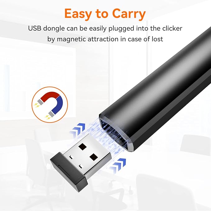 Wireless Presentation Clicker PowerPoint Presenter Remote: Rechargeable Green Laser Pointer Clickers for Computer/Mac/PPT/Slideshow/Google Slide Advancer