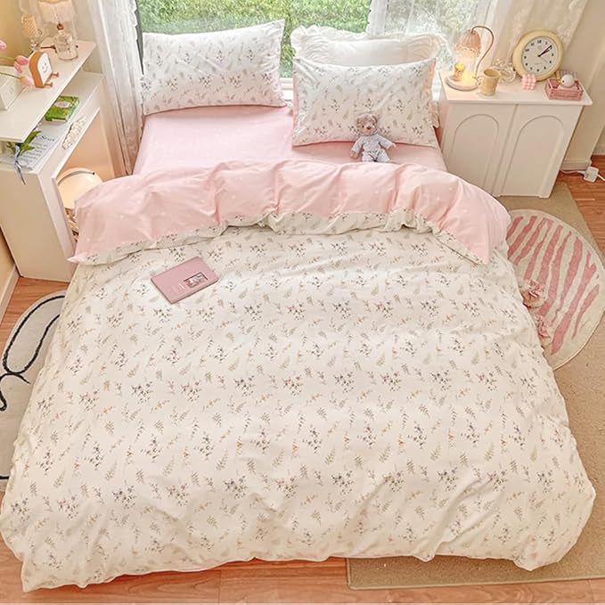 Nayoroom Floral Duvet Cover Full Size Girls Pink White Botanical Flower - Image 3