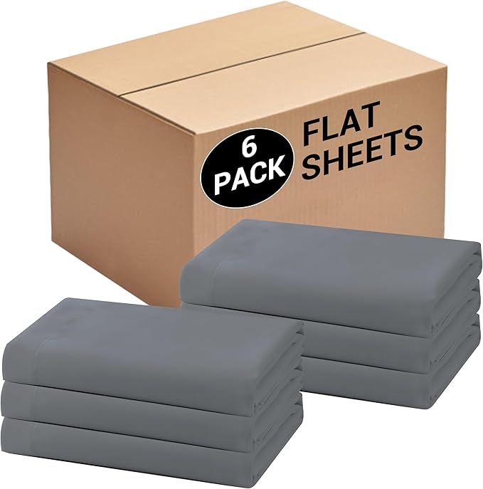 Bulk Queen Flat Sheets Only, 6 Pack Quick Sort Top Bed Sheet, Color-Coded Label by Culve