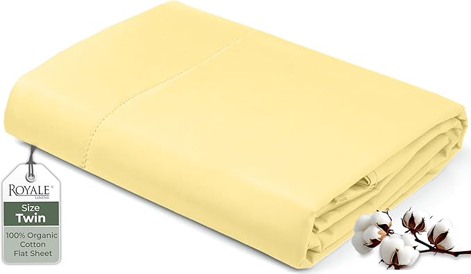 Royale Linens 100% Organic Cotton Twin Flat Sheet Only by ROYALELINENS