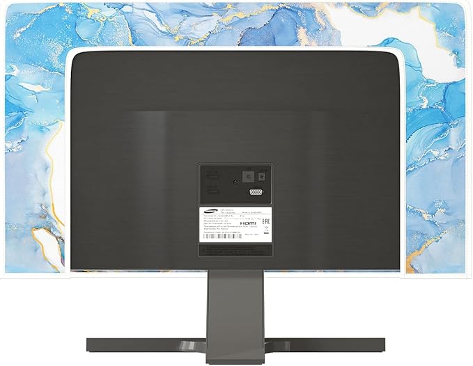 Baocicco Baby Blue Gold Marble Waterproof Computer Monitor Dust Cover 26, 27, 28 Inch Modern Monitor Accessories Laptop TV LCD Fashion Screen Monitor Decoration for Tablet Home Office Computer