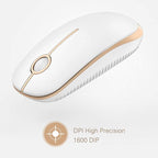 VssoPlor Wireless Mouse, 2.4G Slim Portable Computer Laptop Mouse with Nano Receiver Quiet Silent Optical Mice for Notebook, PC, Laptop, Computer-White and Gold