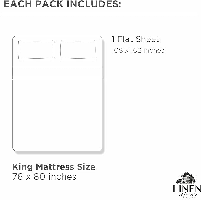 Linen Home 100% Cotton Percale Flat Sheet Only, King Size - Image 5