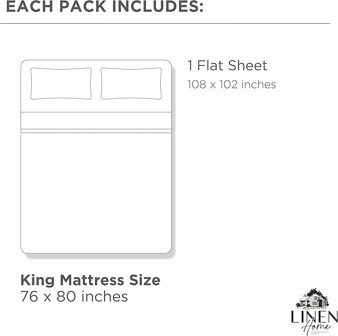 Linen Home 100% Cotton Percale 1 Flat Sheet, King Size - Image 5