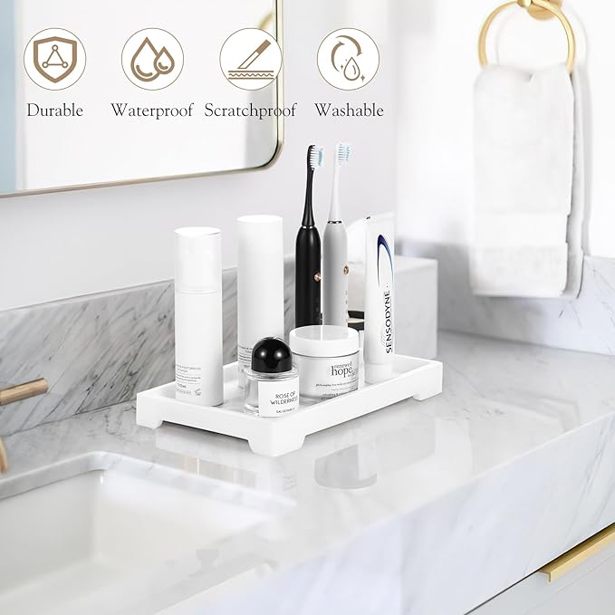 Luxspire Resin Vanity Tray, Bathroom Toilet Tank Storage Tray, 10.03 x 5.9 in - Image 3