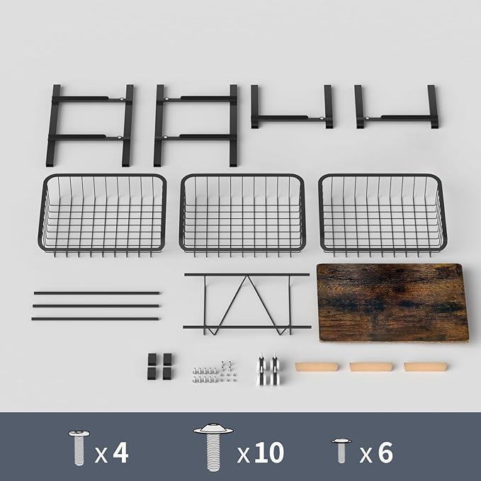 NiuYichee 4-Layer Fruit Basket Kitchen Food Organizer and Rack, Stackable Storage Cart with Desktop, Pull-Out Hollow Metal Basket, Sliding Out Storage (Black 4-Layer Rack)